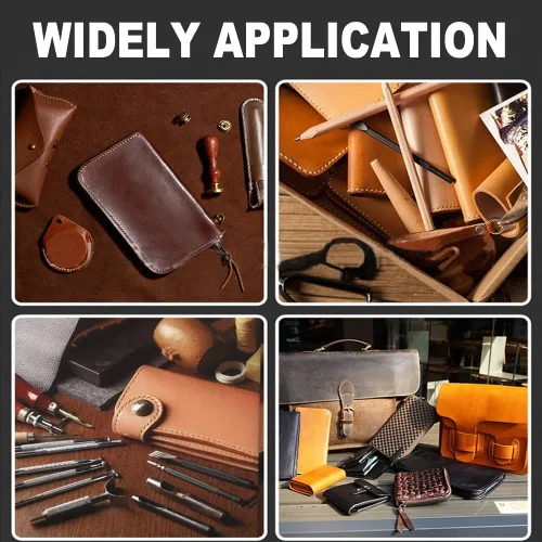 Miniatura 5 de Auniwaig Punzón de cuero para coser con mango de madera, perforador, costura, costura, rasguño, mango largo, herramienta sólida para artesanía