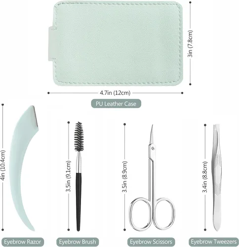 Miniatura 3 de Kit de recortador de cejas, juego 5 en 1 con tijeras para cejas, maquinilla de afeitar, pinzas, cepillo y espejo para mujer, incluye bolsa de cuero