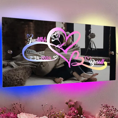 Miniatura 17 de Espejo de barra de nombre LED personalizado, letreros de neón iluminados para decoración de pared para bar en casa, día de San Valentín y regalos
