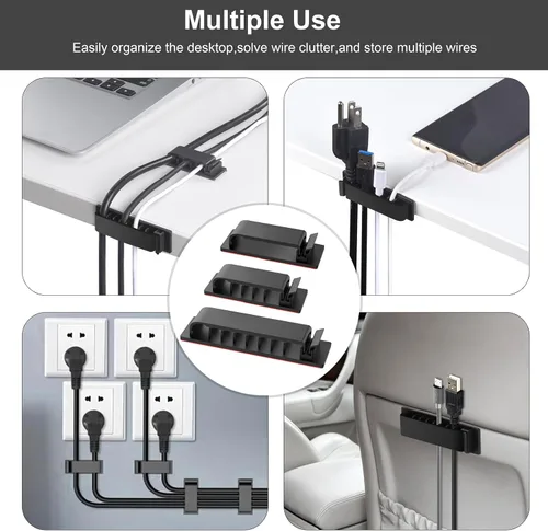 Miniatura 6 de Clips de organización de cables, 20 organizadores de cables, soportes para cable para TV, PC, Ethernet, escritorio, oficina en casa (negro)