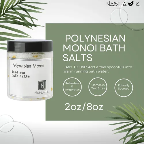Miniatura 3 de Nabila K - Sales de baño monoi polinesias – Sal del Mar Muerto y sal de Epsom exfoliante y remojar – Exfolia e hidrata la piel, aceites esenciales