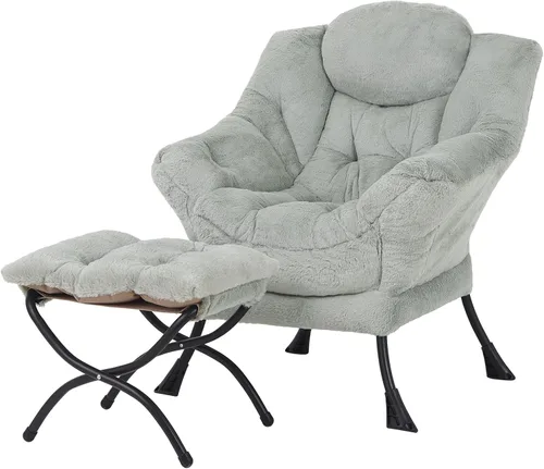 Miniatura 15 de Welnow - Silla perezosa con otomana, moderna silla de descanso con reposabrazos y bolsillo lateral, juego de sillón tapizado de ocio, sillón