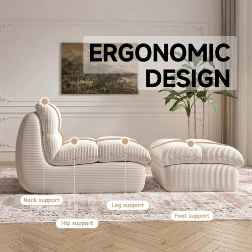Miniatura 3 de YVDNHP Puf con otomana, acogedora y cómoda, de tela de pana ultra suave, silla de lectura con otomana para sala de estar, apartamento de dormitorio