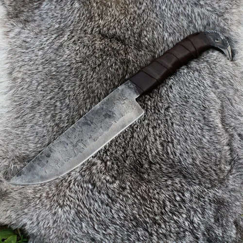 Miniatura 4 de Cuchillo Odin's Raven estilo vikingo nórdico de 10.3" - Hoja de acero al carbono forjada a mano de 6.5", empuñadura con cabeza de cuervo y funda