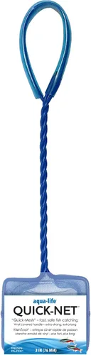 Penn-Plax Quick-Net Aquarium Fish Net - Fine Mesh, Vinyl-Covered Braided Handle - Small Aquarium Cleaning Tool for Gentle Fish Handling - Use in