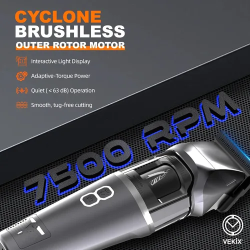 Miniatura 2 de Cortapelos para hombres, cortapelos profesionales para corte de cabello, cortapelos inalámbricos, ciclón, rotor exterior sin escobillas, cuchillas