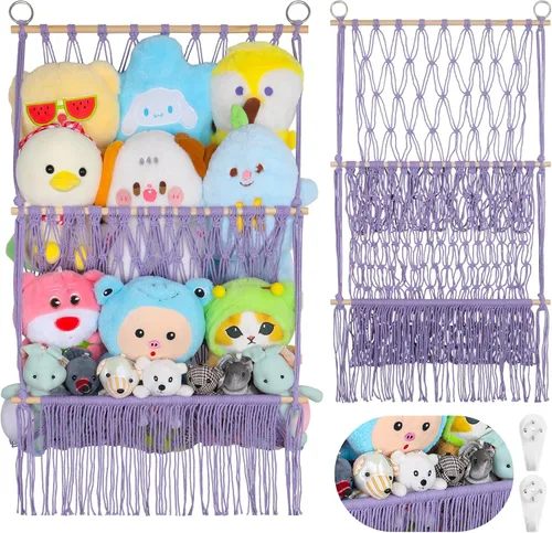 Miniatura 26 de Red de almacenamiento de animales de peluche de 2 niveles, 17 x 32 pulgadas, organizador grande de animales de peluche para pequeños rellenos