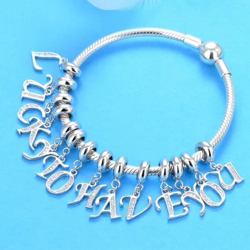 Miniatura 6 de Abalorio de plata de ley 925 con letras de la A a la Z, dije de letras K, dije de aniversario de Navidad para pulsera de abalorios