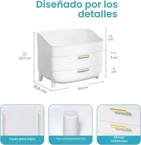 Miniatura 2 de Vtopmart - Organizador de maquillaje y cuidado de la piel de 3 niveles con cajones para tocador y encimera de baño, gran caja de almacenamiento