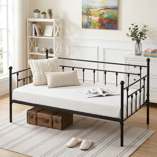 Miniatura 13 de VECELO - Marco de sofá cama de tamaño individual con soporte de listones de acero, cabecero, plataforma de cama para sala de estar, habitación