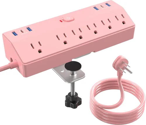 Miniatura 12 de JXGUCAT - Regleta de alimentación con abrazadera de escritorio de 6 pies con puertos USB C de 40 W, enchufe plano para montaje en escritorio