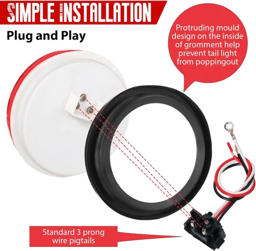 Miniatura 3 de Retisee 12 Piezas Luces Traseras LED Redondas de 4 Pulgadas para Remolque, 24 Luces LED para Remolque 12V, Señal de Freno Giro Reversa Cola Marcador