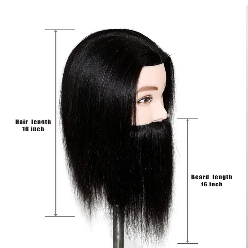Miniatura 4 de ISHOT - Cabeza de maniquí masculino, cabeza de muñeca de 12 pulgadas, cabeza de entrenamiento, con cabello humano 100% real para peluqueros