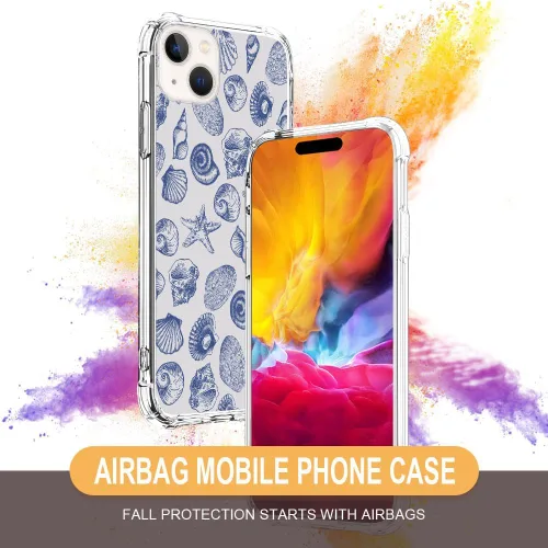 Miniatura 3 de DAIZAG Funda compatible con iPhone 15 Plus, bonita funda de teléfono azul con conchas marinas para niñas y mujeres, funda transparente de cuatro