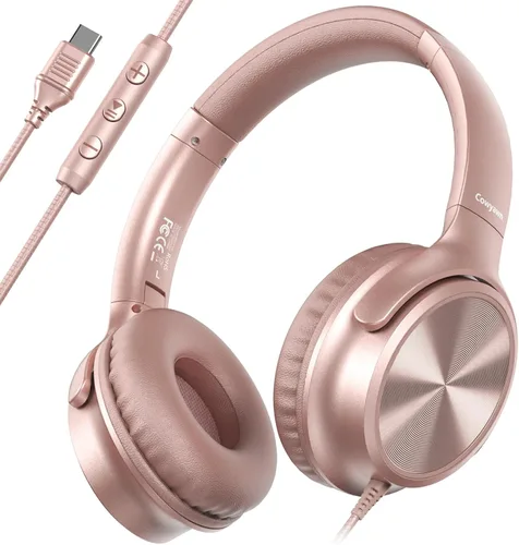 Miniatura 10 de Cowyawn Auriculares USB C con cable, auriculares USB C con cable con micrófono, control de volumen, sonido estéreo HD, auriculares USB tipo C Negro