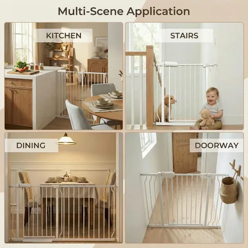 Miniatura 6 de Puerta estrecha para bebé, 24.4 a 29 pulgadas de ancho, escaleras de tensión, para mascotas, para interiores, para puertas, sin perforación, Blanco