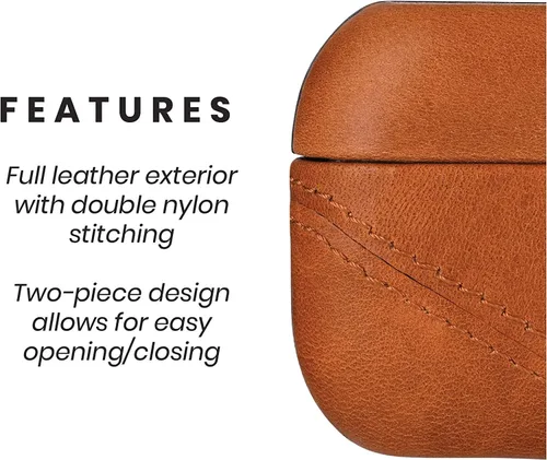 Miniatura 2 de Bullstrap Funda de cuero premium compatible con Apple AirPods 3, carga inalámbrica, diseño de dos piezas (Sienna)