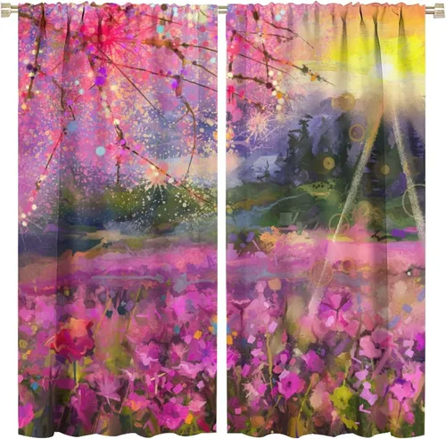 Miniatura 30 de Cortinas opacas con diseño floral de galaxia azul abstracta para dormitorio, cortinas de ventana de teñido anudado con diseño de flor de cerezo