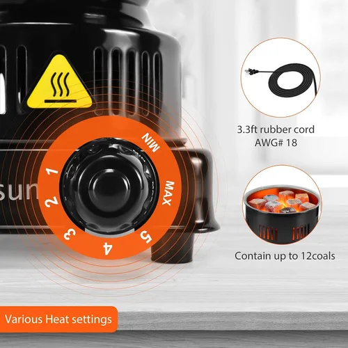 Miniatura 4 de Estufa eléctrica de carbón de coco, placa caliente aprobada por ETL, quemador de carbón duradero más rápido de 120 V ~ 600 W con mango desmontable