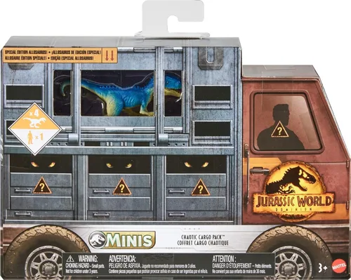 Miniatura 6 de Mattel Jurassic World Dominion Chaotic Cargo - Paquete de 5 mini figuras, 1 humano y 4 juguetes de dinosaurio en paquete temático de camión de carga