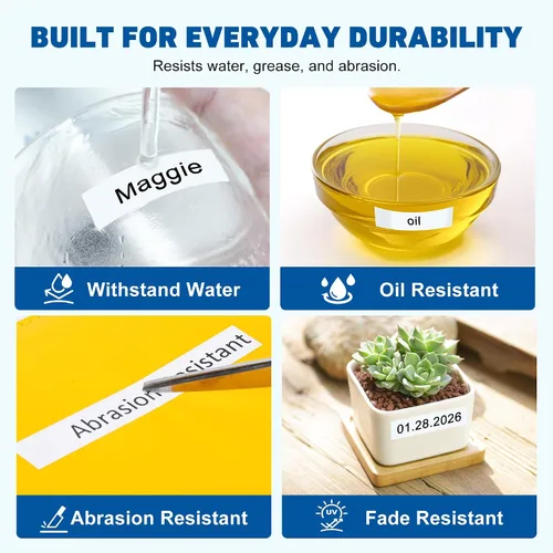 Miniatura 5 de Hehua Cinta TZ laminada compatible de 0.354 in 0.35 de repuesto para Brother P Touch TZe-221 TZe221 TZ221 TZ-221 3/8 pulgadas, cinta resistente al