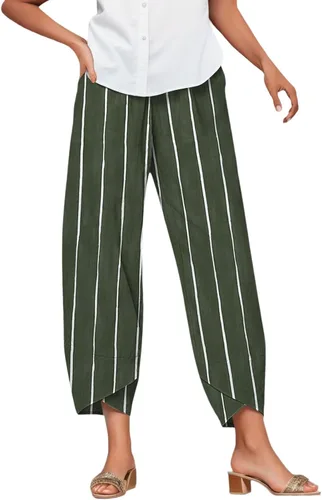 Lroplie Pantalones casuales de lino con cintura elástica y bolsillos, cintura elástica, pantalones sueltos para mujer