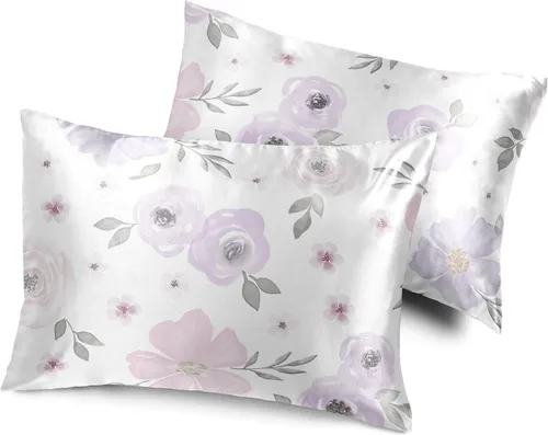 Miniatura 15 de Sweet Jojo Designs Juego de 2 fundas de almohada de satén (floral bohemio gris) para niñas, cabello y piel, suaves, sedosas, brillantes
