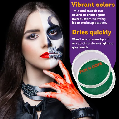 Miniatura 4 de Fun N' Dope - Pintura facial para niños y adultos oscuro (verde mate) - Pintura corporal no tóxica a base de agua de grado profesional - Pintura