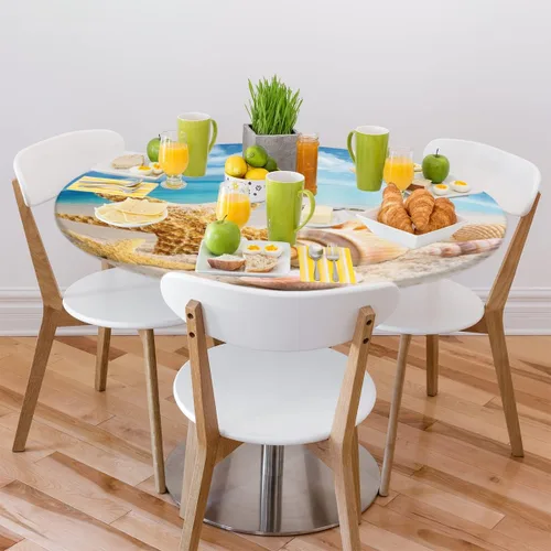 Miniatura 8 de Mantel Redondo con Elástico para Mesa de Playa, Diseño de Estrella de Mar, Cubierta de Mesa Circular, Impermeable, Lavable, de Poliéster, Pequeñas