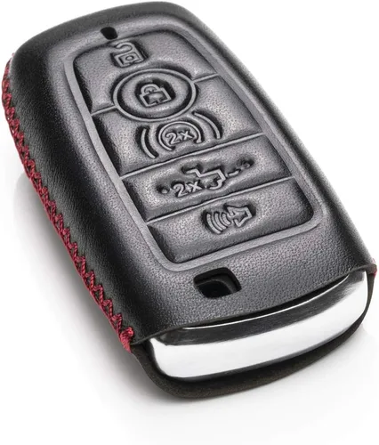 Miniatura 3 de Vitodeco Funda protectora de cuero para llavero inteligente compatible con Ford (modelos 2018 - 2026), 5 botones, negro/rojo