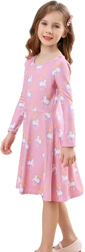Miniatura 2 de V.&GRIN Vestido de niña suave de manga larga floral twirly casual y vestido de fiesta para niños pequeños de 2 a 8 años