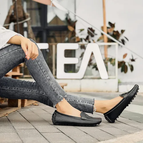 Miniatura 6 de Artisure Mocasines clásicos de cuero genuino para mujer, mocasines de conducción, mocasines casuales sin cordones, zapatos de barco cómodos y a