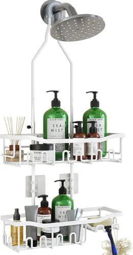 Miniatura 7 de Organizador de ducha mejorado de longitud extendida con ganchos, soporte para champú y jabón resistente a la oxidación, organizador de baño grande