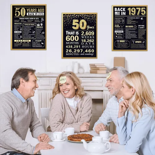 Miniatura 7 de Regalos de cumpleaños número 50 para hombres, decoraciones de cumpleaños de 1975, 3 piezas de 11 x 14 pulgadas, carteles de "Back in 1975" Hace 50