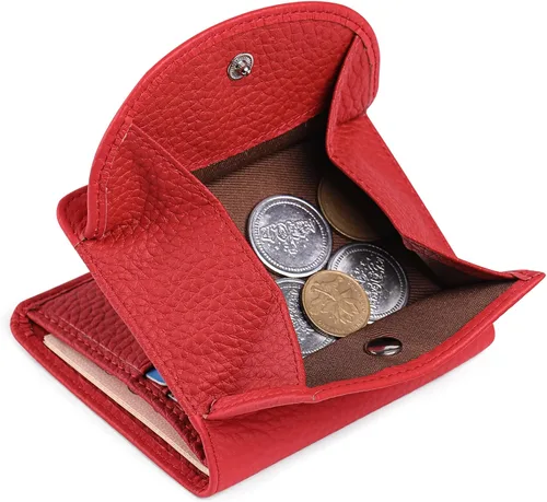 Miniatura 2 de SENDEFN Monedero de piel auténtica para mujer, tarjetero con bloqueo RFID, Z-Rojo, Monedero pequeño