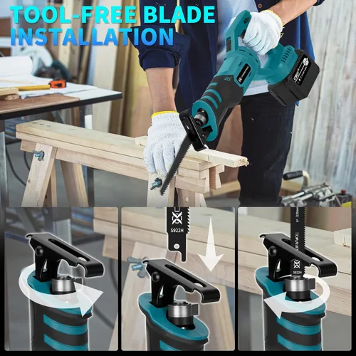 Miniatura 6 de Sierra de vaivén Canbrake sin cable con mango giratorio, 2 baterías de 6.0Ah, 12 piezas de cuchillas, carrera de 28mm, ángulo de corte de 180°