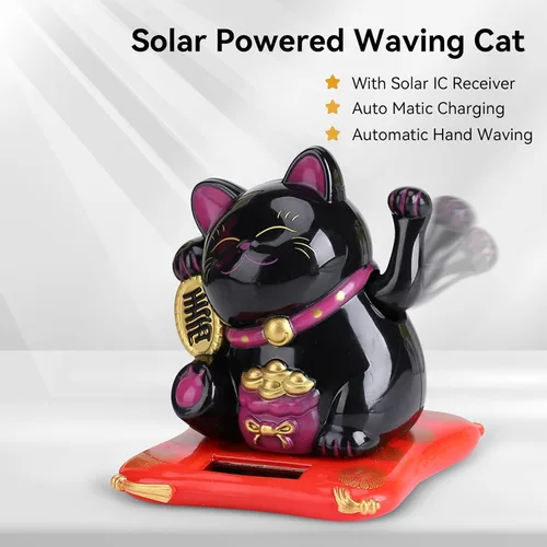 Miniatura 5 de Agatige Gato de la suerte alimentado por energía solar, brazo agitador chino de la suerte, adorno de gato de la suerte Feng Shui, decoración de gato