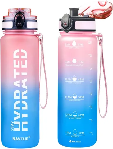 Miniatura 17 de Botella de agua, botellas de agua deportivas de 16 onzas con marcador de tiempo, boca ancha, botella de bebida motivacional y a prueba de fugas