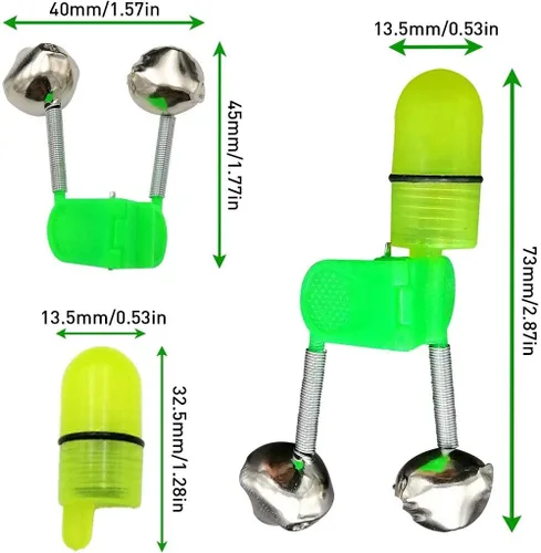 Miniatura 3 de Campanas de pesca Clips con luz LED Night Sea Fishing Rod Clip de luz LED con campanas gemelas anillo indicador de alarma de mordedura de pesca