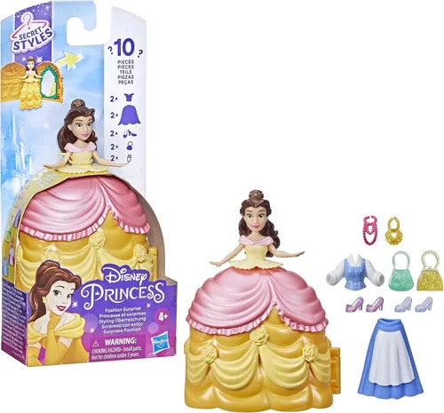 Miniatura 3 de Disney Princess Secret Styles Fashion Surprise Belle, juego de mini muñecas con ropa y accesorios adicionales, juguete para niñas de 4 años