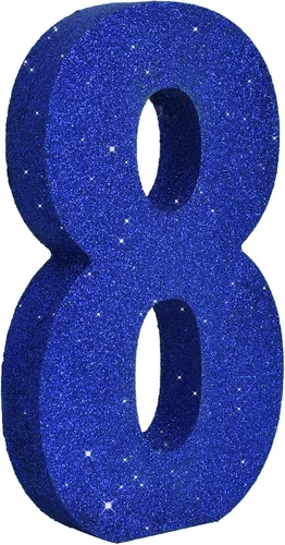 Miniatura 10 de TONIFUL Centro de mesa de madera número 0 con purpurina azul de 7.8 pulgadas, decoración de fiesta de cumpleaños azul, dígito 0 para cumpleaños