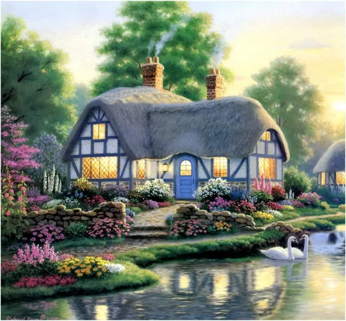 Kits de arte de diamantes de paisaje para adultos: pintura de diamante campestre casa de campo DIY 5d Kit de pintura de diamante de taladro completo