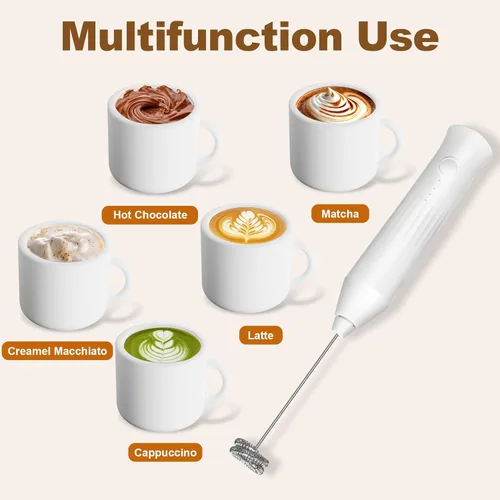 Miniatura 2 de Espumador de leche recargable de mano, varita espumadora eléctrica con 2 batidores de acero inoxidable y 3 velocidades, mezclador de bebidas de mano