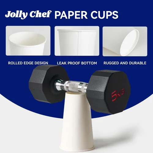 Miniatura 3 de JOLLY CHEF Paquete de 180 tazas de papel de 16 onzas para café, tazas blancas desechables para café, agua, jugo o té, adecuadas para fiestas