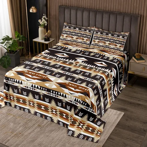 Miniatura 17 de Erosebridal Juego de colcha étnica tribal con flechas geométricas aztecas, acolchado occidental, tribu africana, exótico, atrapasueños, plumas