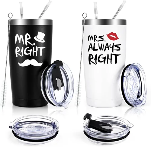 Mr. Right Mrs. Always Right - Juego de vasos de viaje, regalos de compromiso de boda para marido, esposa, parejas recién casadas, novia, novio,