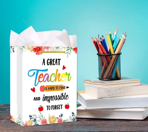 Miniatura 5 de FaCraft Bolsas de regalo de agradecimiento para profesores con papel de seda, bolsa de regalo para profesores de flores de agradecimiento