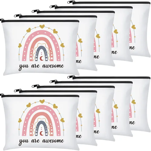 Miniatura 11 de Chunful 10 Piezas Bolsas de Maquillaje de Lona Inspiradoras para Mujeres Regalo de Graduación Bolsas de Cosméticos de Lona Arcoíris a Granel
