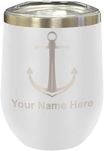 Miniatura 40 de LaserGram Vaso de vino de acero inoxidable de doble pared, ancla de barco, grabado personalizado incluido (negro)
