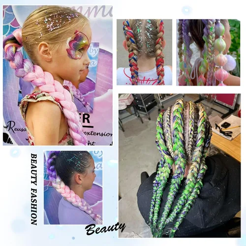 Miniatura 5 de Cabello trenzado verde con lentejuelas de 26 pulgadas, preestirado, trenzas de textura Yaki, extensiones de cabello pre plumadas, 3 paquetes, fácil